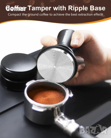 KOFIKOFI Тампер за еспресо 53,3 мм, две пружини, вълнообразна основа от неръждаема стомана, снимка 4 - Други стоки за дома - 51951003