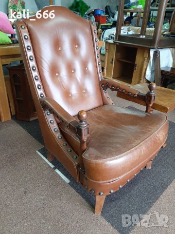 Ретро кресло естествена кожа внос от Холандия , снимка 3 - Дивани и мека мебел - 40253214