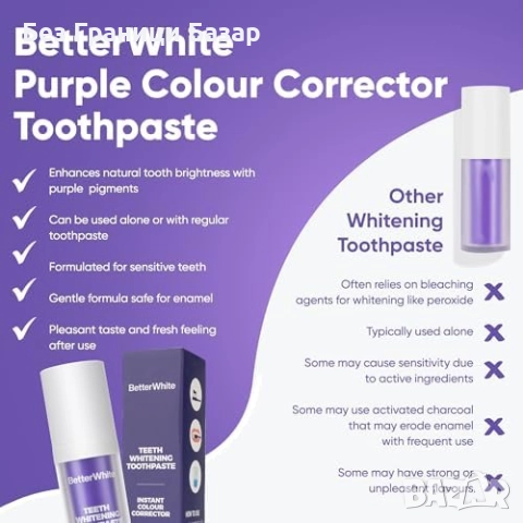 Нова Избелваща паста за зъби с лилав коректор и свеж дъх 30ml Хигиена уста, снимка 5 - Други - 51590895