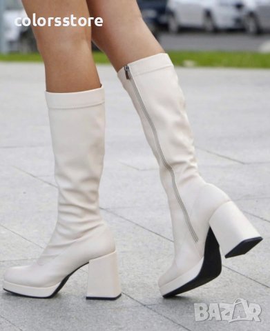 Ботуши на ток - бежова кожа - TH22, снимка 2 - Дамски ботуши - 39015520