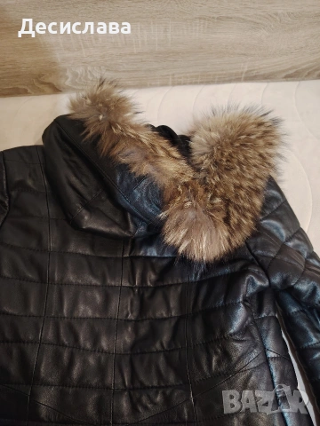 дамско яке от естествена кожа и естествен пух на качулата, снимка 4 - Якета - 53569689