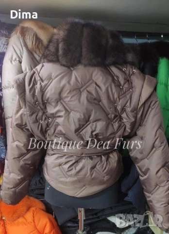 Кафяво яке с яка от естествен косъм, снимка 3 - Якета - 52880987