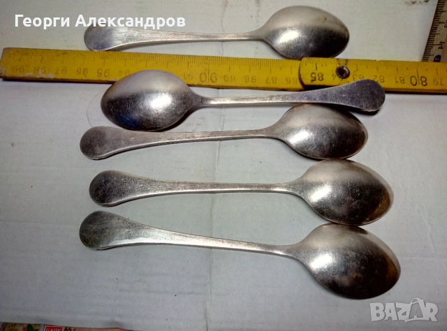 5 СТАРИННИ ДЕБЕЛО ПОСРЕБРЕНИ с Маркировка МК1-А БРОНЗОВИ ЛЪЖИЧКИ с Красива Флорална Орнаментика, снимка 8 - Антикварни и старинни предмети - 52936087