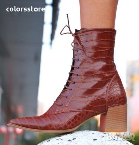 Боти на ток - кафяв крок - KR1, снимка 2 - Дамски боти - 38083192