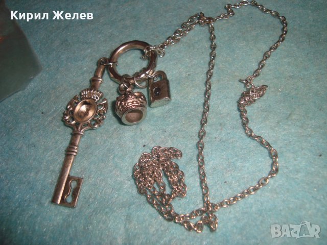 СРЕБРИСТ ФИГУРАЛЕН АРТ ДЕКО СТИЛ ПЕНДАНТ ВИСУЛКИ ВЕРИЖКА КОЛИЕ 25166