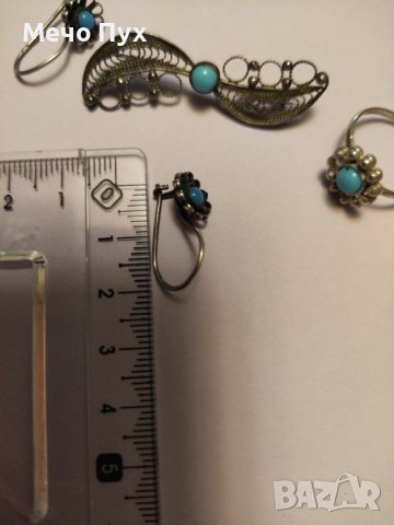 Стар сребърен комплект - брошка,обеци и пръстен (11), снимка 6 - Бижутерийни комплекти - 39121364