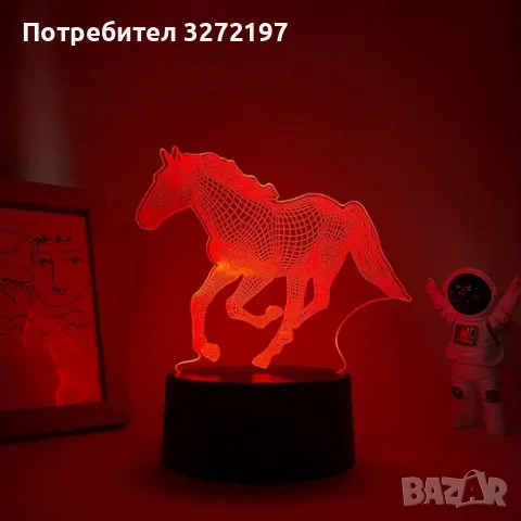 Холограмна 3D LED лампа Кон,RGB Седемцветен Интелигентен Контрол,USB/батерия, снимка 3 - Настолни лампи - 49480524