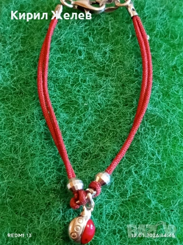 Сребърна гривна с червен конец и висулка КАЛИНКА 🐞 за добър късмет 21101, снимка 7 - Гривни - 53073299