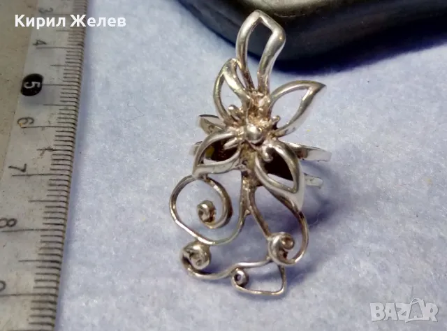 РАЗКОШЕН ФЛОРАЛЕН СРЕБЪРЕН ПРЪСТЕН СРЕБРО 925 ИЗЯЩНА ФИНА МАЙСТОРСКА АЖУРНА РЪЧНА ИЗРАБОТКА 30618, снимка 2 - Пръстени - 50340567