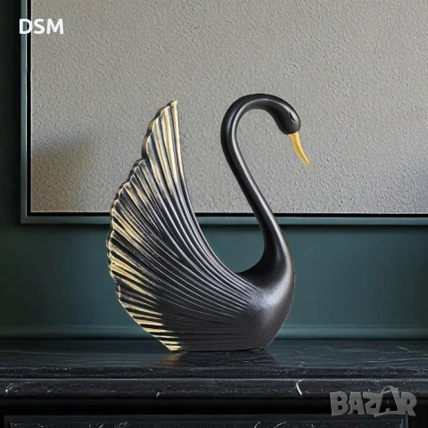 Нова Статуетка Лебед - Фигура за Декорация бял или черен -20см
