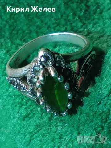 СКЪПОЦЕНЕН СРЕБЪРЕН ПРЪСТЕН СРЕБРО 925 с ФАСЕТИРАН ПЕРИДОТ и МАРКАЗИТИ СТАРА МАЙСТОРСКА РАБОТА 48264, снимка 18 - Пръстени - 49344293