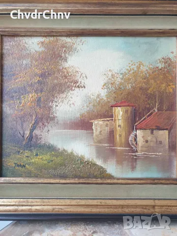 38x33см/2бр стари картини масло върху платно/пейзажи/картина в дървена рамка, снимка 7 - Картини - 49028098