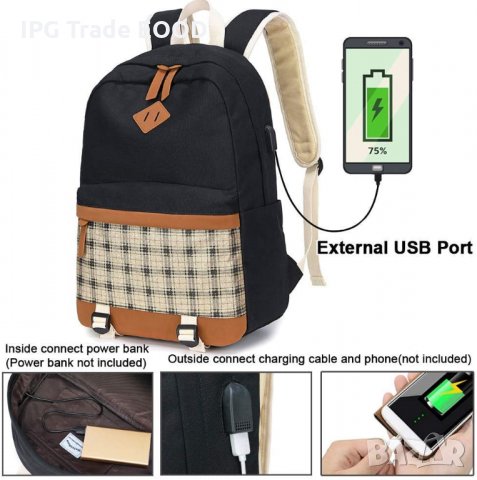 Раница с подарък портмоне и порт за зареждане / училищна, снимка 2 - Раници - 35612185