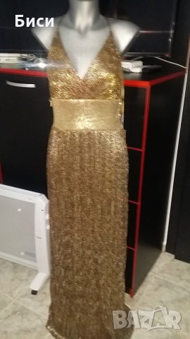 Нова бутикова официална златиста дълга рокля, снимка 9 - Рокли - 35373986