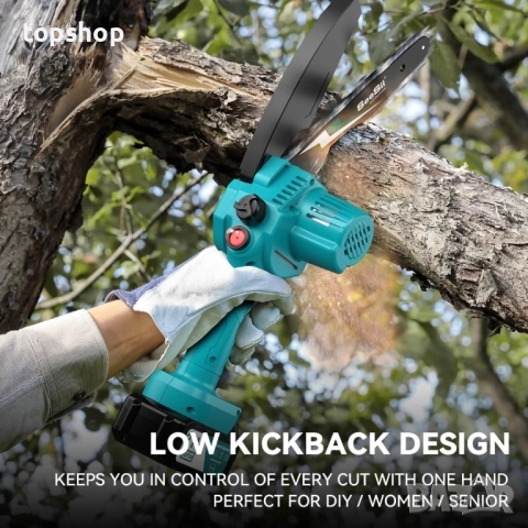 Нов пълен комплект мини верижен трион SeeSii M8 Pro 8 инча, 2 батерии, 2 Вериги, 2 шини + аксесоари, снимка 5 - Подемници - 51598058