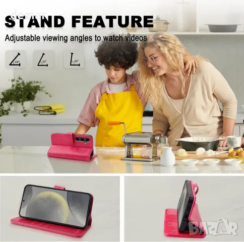 Калъф-портфейл MONASAY за Samsung Galaxy S24 5G 6.2 инча, ярко розов, снимка 6 - Калъфи, кейсове - 50034260