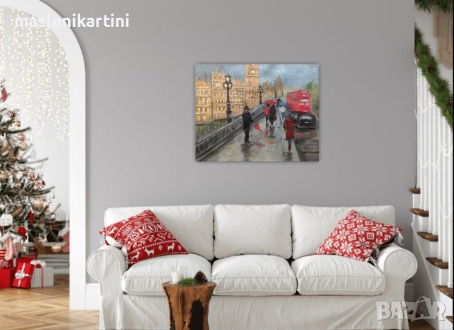 Дъждовен Лондон маслена картина , снимка 2 - Картини - 42133831