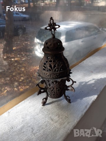 Старо бронзово кандило кадило тамянник, снимка 2 - Антикварни и старинни предмети - 38761759