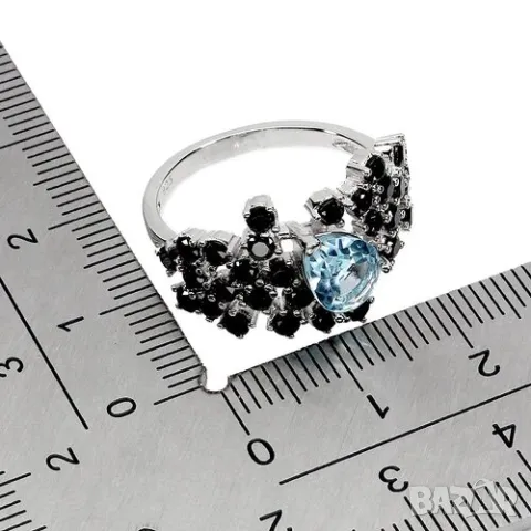 925 сребърен пръстен със син топаз 8х6мм, подходящ за подарък, снимка 3 - Пръстени - 50012591