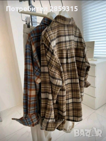 Дамска риза на каре в кафяв цвят - размер M, снимка 2 - Ризи - 52548552