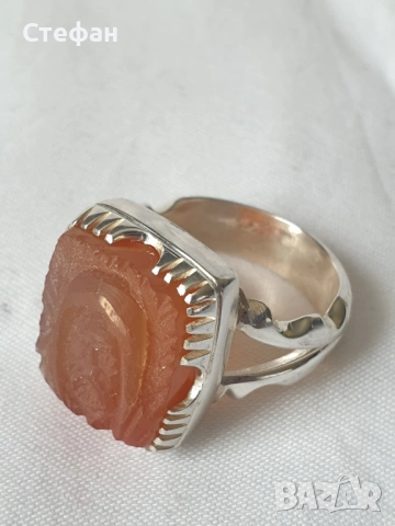 Сребърен пръстен с гема карнеол, снимка 6 - Пръстени - 53538271