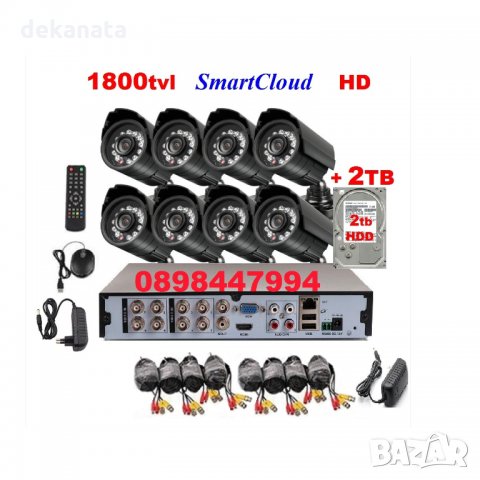 2000GB HDD + 8канален комплект Dvr Камери Кабели Система за видеонаблюдение