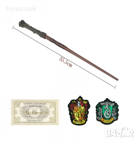 Магическа пръчка на Хари Потър + Билет + нашивки , Комплект , Harry Potter