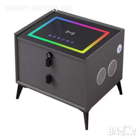 Смарт нощно шкафче Smart Heater LED, Bluetooth, безжично зареждане, сив