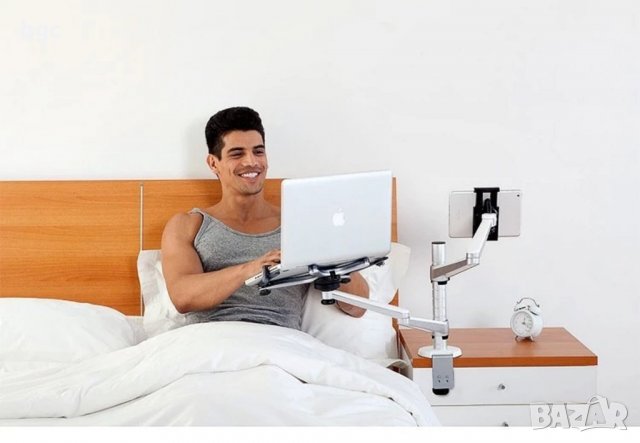 Стойка за Монитор и/или Лаптоп+Монитор Ергономична Работна Станция Алуминиева, снимка 14 - Други - 26023154