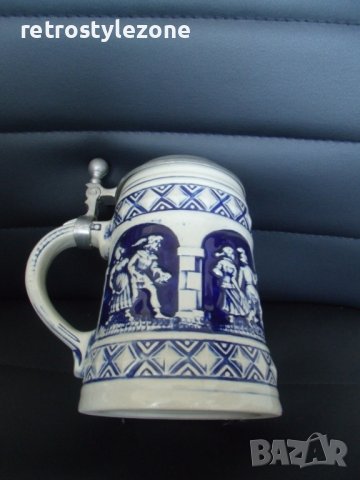 № 7342 стара порцеланова халба GERZ ZINN   - с метален капак  - печат / маркировка  , снимка 4 - Други ценни предмети - 43702898