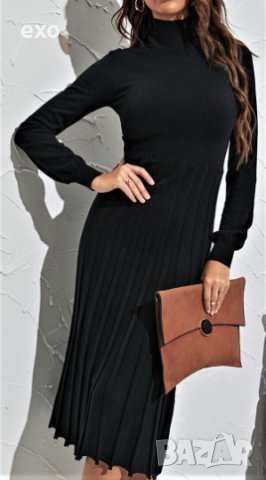 Черна рокля, Миди черна рокля, Пролетно - есенна рокля, Елегантна черна рокля 