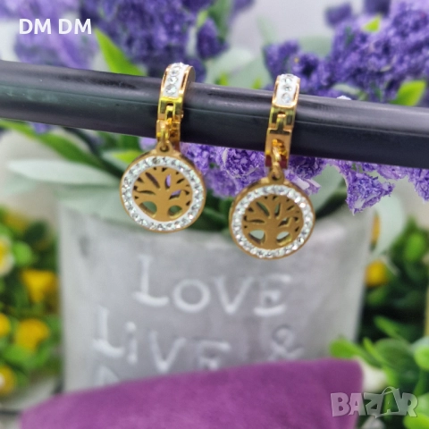 Обици „Tree of Life Crystal“ – медицинска стомана с 18К позлата