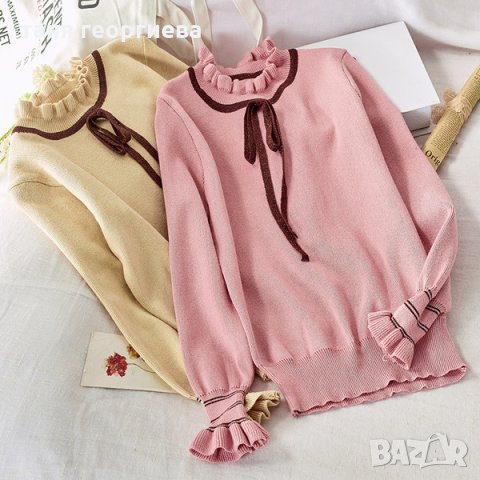 Плетена бежова блуза, снимка 2 - Блузи с дълъг ръкав и пуловери - 34570843