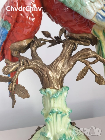 41см-3кг китайска порцеланова фигура с бронз/птици-папагали/Wong Lee 1895/стара статуетка, снимка 9 - Антикварни и старинни предмети - 51475516