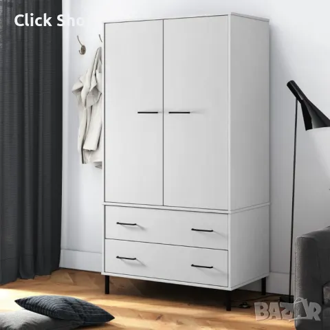 Гардероб с метални крака бял 90x55x172,5 см масивно дърво OSLO, снимка 1