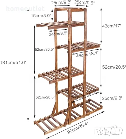 ПРОМОЦИЯ Цветарник от естествена борова дървесина на 6 нива UNHO XJJ788, снимка 6 - Стайни растения - 49008642