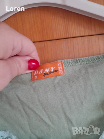 Зелена блузка с дантела три четвърт ръкав, снимка 8 - Блузи с дълъг ръкав и пуловери - 52585337