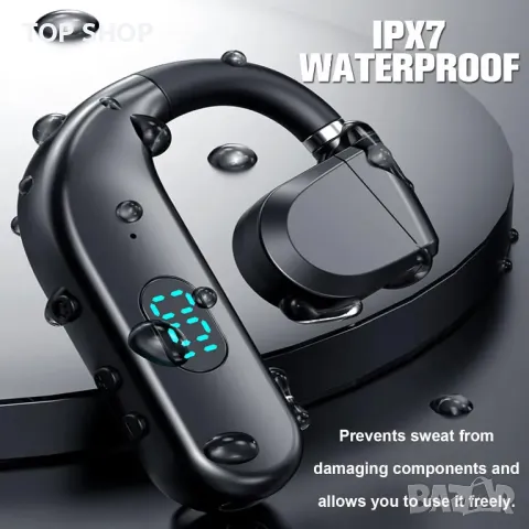 Bluetooth слушалка с микрофон, единична, отворено външно ухо, въздушна костна проводимост, с кука, снимка 7 - Безжични слушалки - 49445077