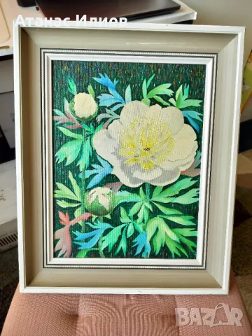 Красива маслена картина Божур, снимка 6 - Картини - 48827206