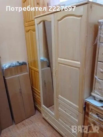 Гардероб комбиниран с 1 огледало - масив, снимка 5 - Гардероби - 48813339