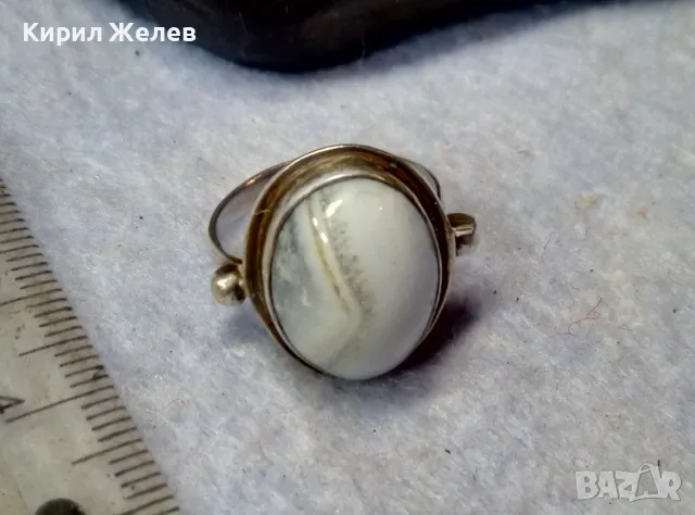 СТАР ВИНТИДЖ СРЕБЪРЕН ПРЪСТЕН СРЕБРО ВИСОКА ПРОБА с ШЛИФОВАН МЛЕЧЕН АХАТ МАЙСТОРСКА ИЗРАБОТКА 41465, снимка 6 - Антикварни и старинни предмети - 50023543