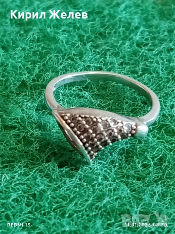 Стилен красив сребърен фешън АРТ пръстен с инкрустирани кристали 52681