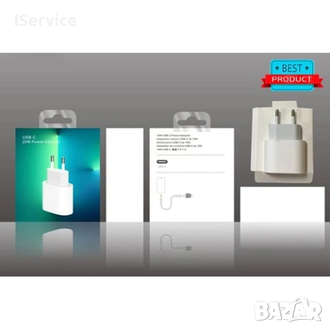 20W Адаптер, зарядно Apple USB-C MHJE3ZM/A от контакт към USB Type C