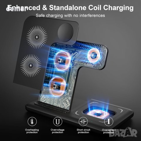 Безжично зарядно устройство 3 в 1 за iPhone, Apple Watch, AirPods (с адаптер ), снимка 5 - Безжични зарядни - 44104727