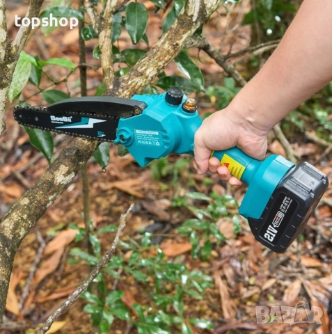 Нов пълен комплект мини верижен трион SeeSii M8 Pro 8 инча, 2 батерии, 2 Вериги, 2 шини + аксесоари, снимка 3 - Подемници - 51598058