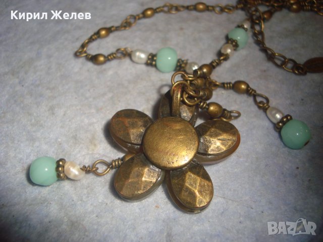 КРАСИВО ФЛОРАЛНО МАРКОВО ВИНТИДЖ АРТ БРОНЗОВО КОЛИЕ ОГЪРЛИЦА с ШЛИФОВАНИ КАМЪНИ 30159, снимка 6 - Колиета, медальони, синджири - 37851568