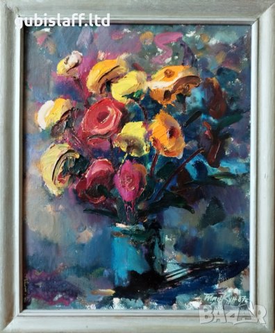 Kартина "Ваза с цветя" 1987 г., худ. Танчо Кунев (1930-2010), снимка 1 - Картини - 40731906