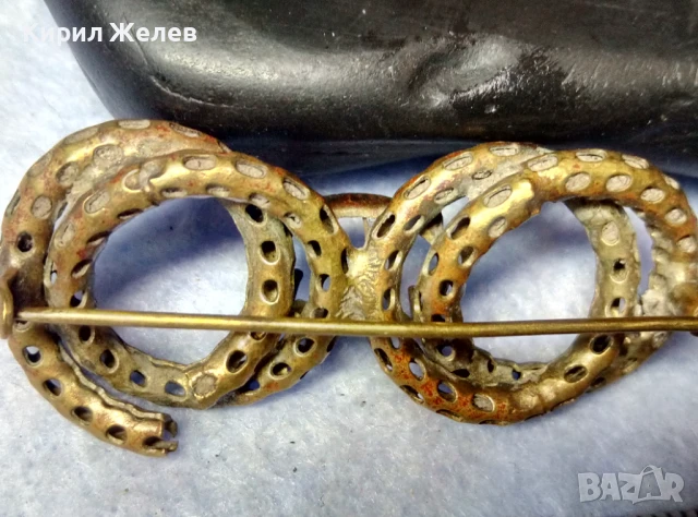 СТАРИННА МЕДНА РЕТРО БРОШКА с ГНЕЗДО За ВГРАЖДАНЕ на КАМЪК КРИСТАЛ ПЕРЛА АЖУРНА РЪЧНА РАБОТА 40433, снимка 2 - Антикварни и старинни предмети - 51279639