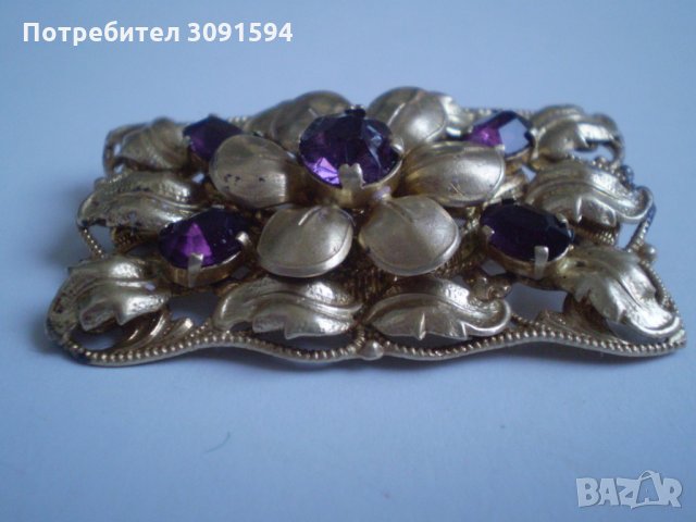 Арт Деко брошка с аметист, снимка 2 - Антикварни и старинни предмети - 34677126