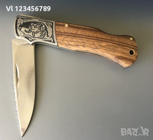 Руски сгъваем джобен нож с калъф ТИГР 90Х20 мм ,сталь 65х13 , снимка 4 - Ножове - 40810394